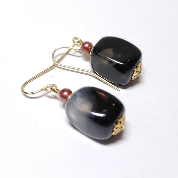 Jewelry - 3/$15 Black and White Marbled Onyx Earrings